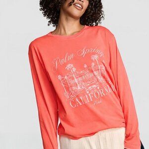 Victoria's Secret PINK Campus Long-Sleeve Cotton Tee (Hot Orange Palm Springs)